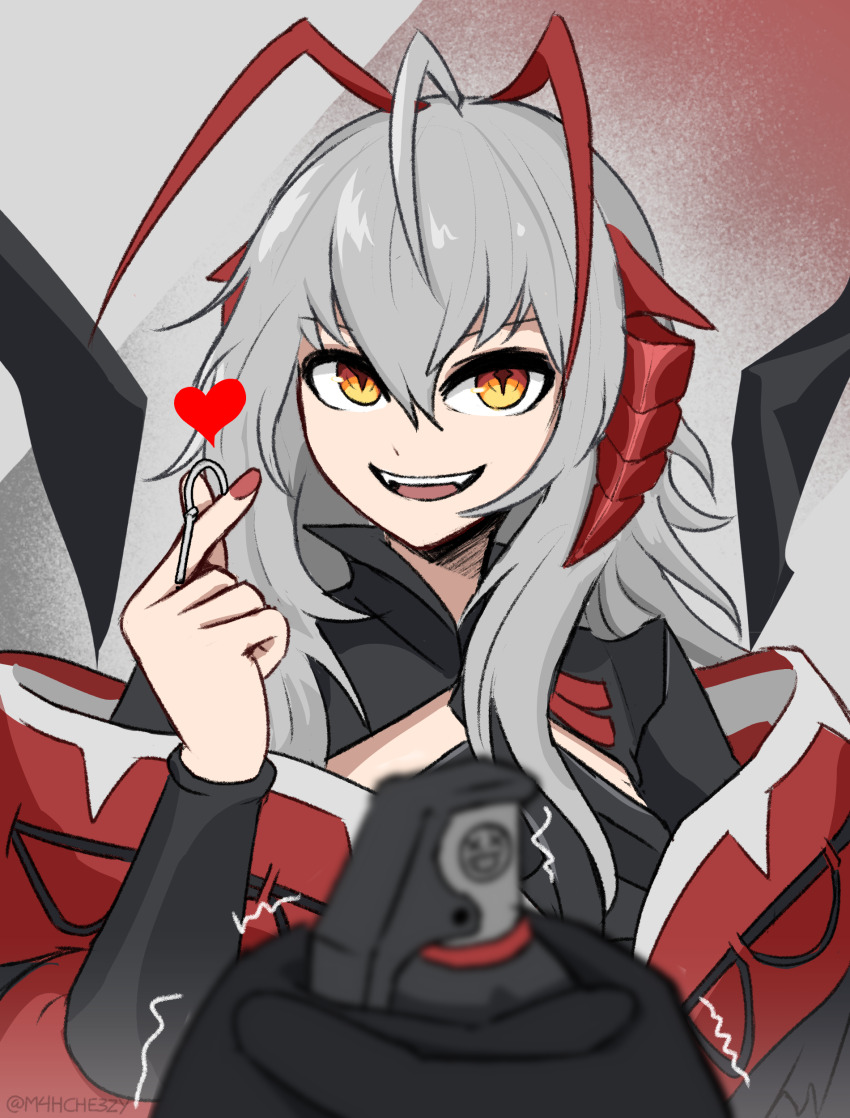 1girl, absurdres, antenna_hair, arknights, che3zy, commentary, english_commentary, explosive