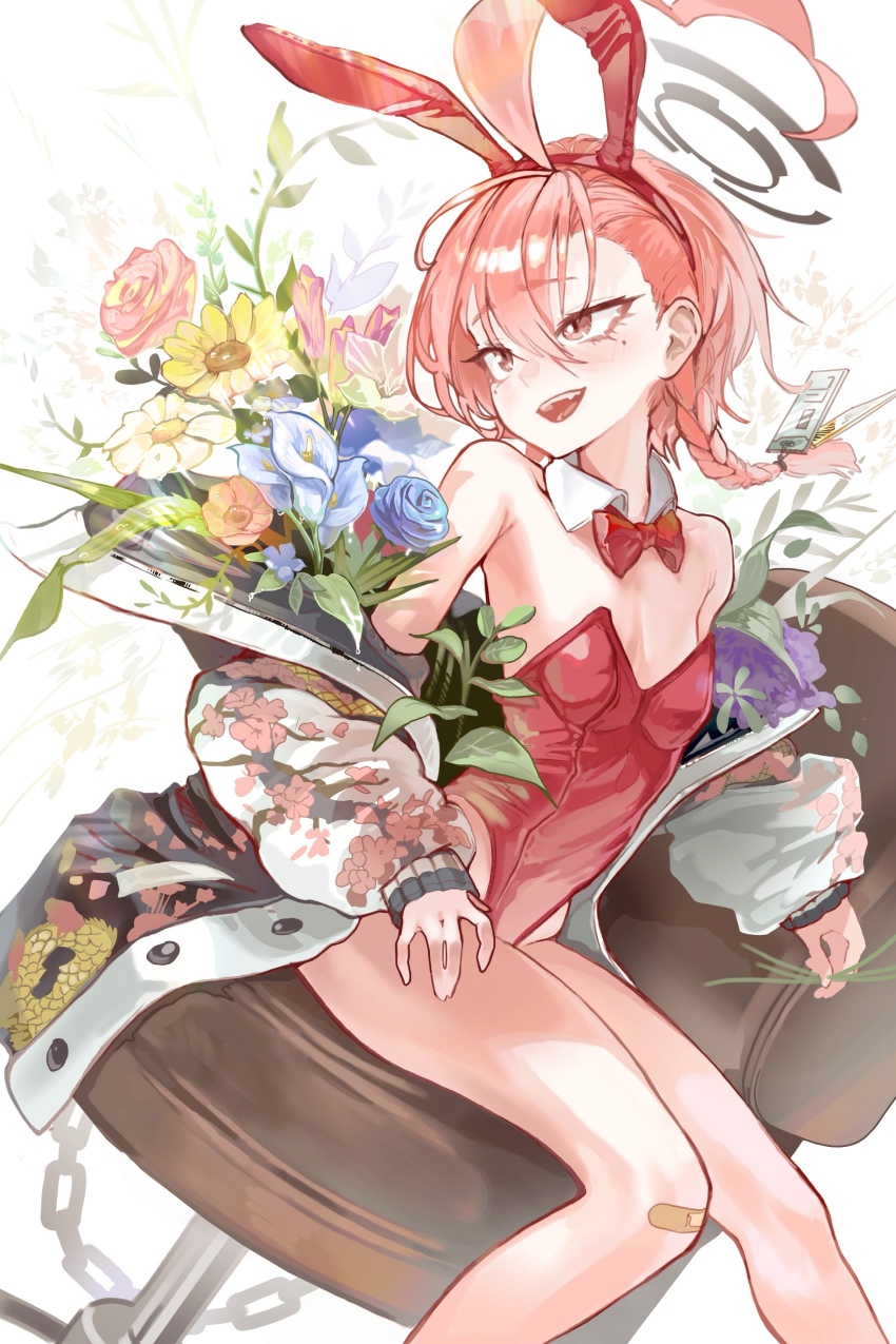 1girl, absurdres, ahoge, animal_ear_hairband, animal_ears, asymmetrical_hair, bandaid, bandaid_on_knee