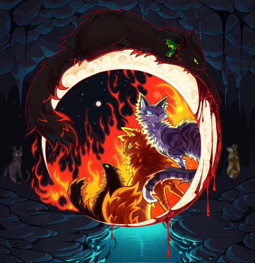 animal, animal_focus, black_cat, blood, blue_eyes, brother_and_sister, brothers, cat