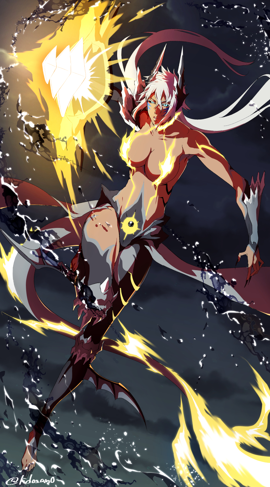 1girl, barefoot, black_sclera, bleach, bleach:_brave_souls, blue_eyes, breasts, colored_eyelashes