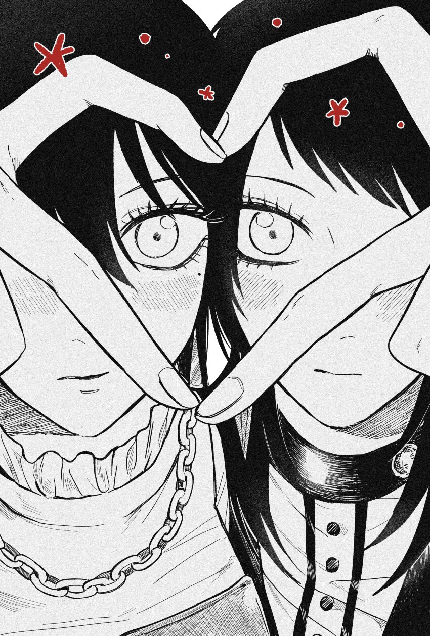 2girls, absurdres, bang_dream!, bang_dream!_it's_mygo!!!!!, blush, chain, chain_necklace, closed_mouth