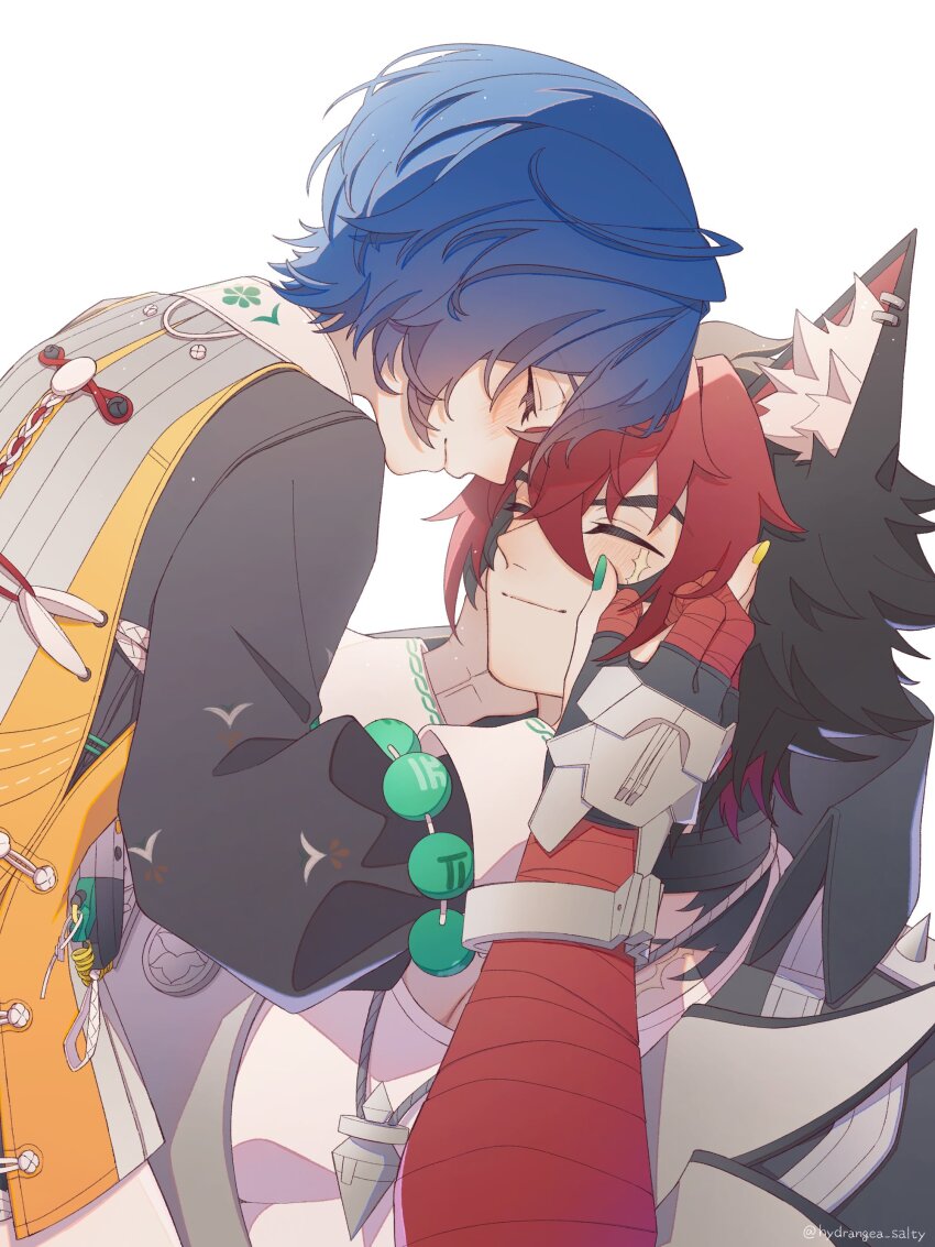 absurdres, animal_ear_piercing, animal_ears, bandaged_arm, bandages, belle_(zenless_zone_zero), black_jacket, blue_hair