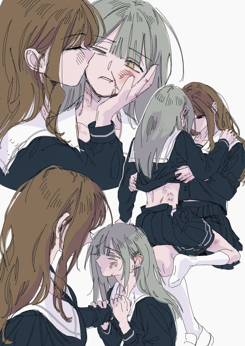 12thfog, 2girls, abuse, bang_dream!, bang_dream!_it's_mygo!!!!!, black_shirt, blood, blood_on_face