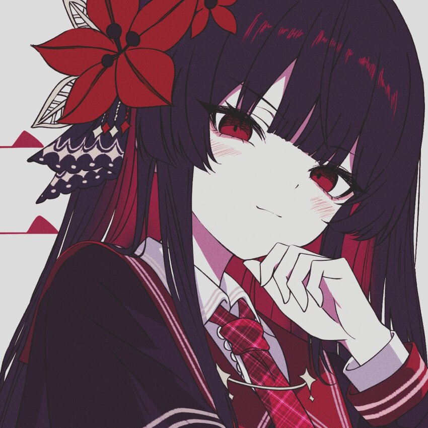 1girl, black_capelet, black_hair, blunt_bangs, blush, capelet, closed_mouth, collared_shirt