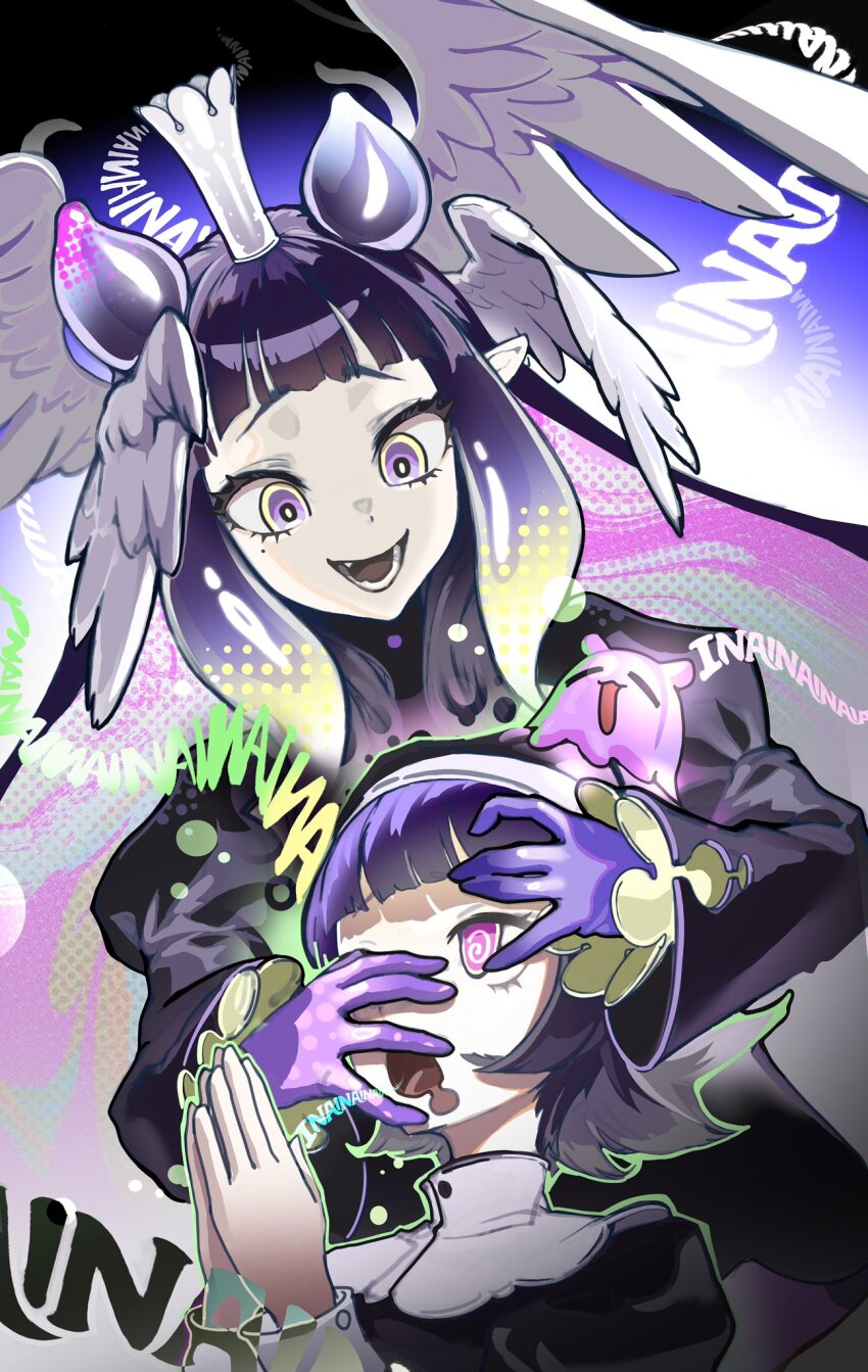 @_@, black_dress, black_veil, blunt_bangs, commentary, crown, dress, english_commentary