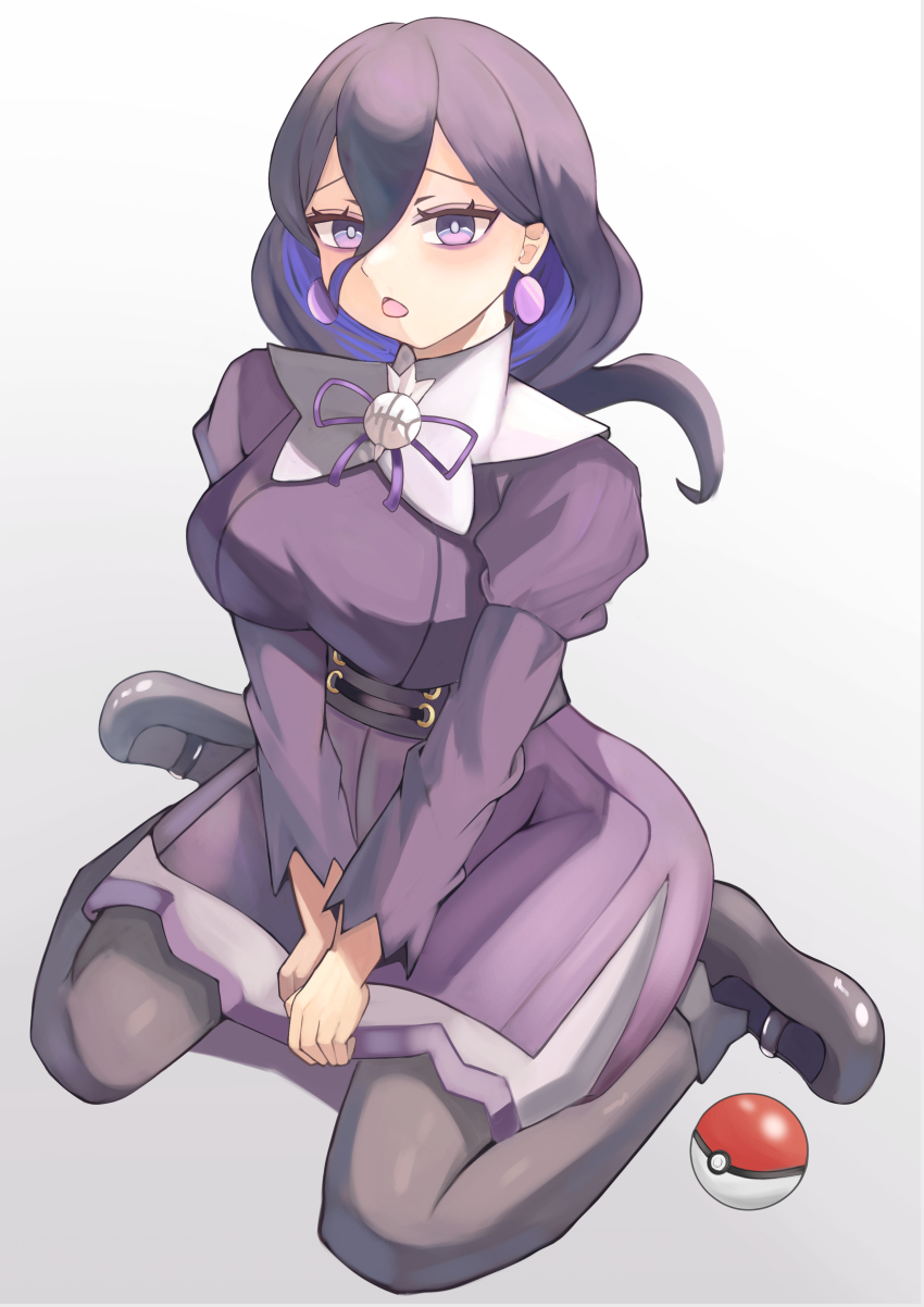 1girl, :o, absurdres, black_hair, black_shoes, breasts, bright_pupils, colored_inner_hair