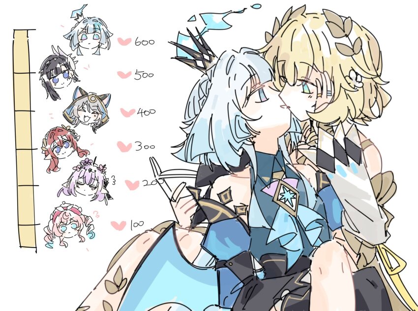 6+girls, aglaea_(honkai:_star_rail), animal_ears, black_hair, blonde_hair, blue_eyes, blue_hair, breasts