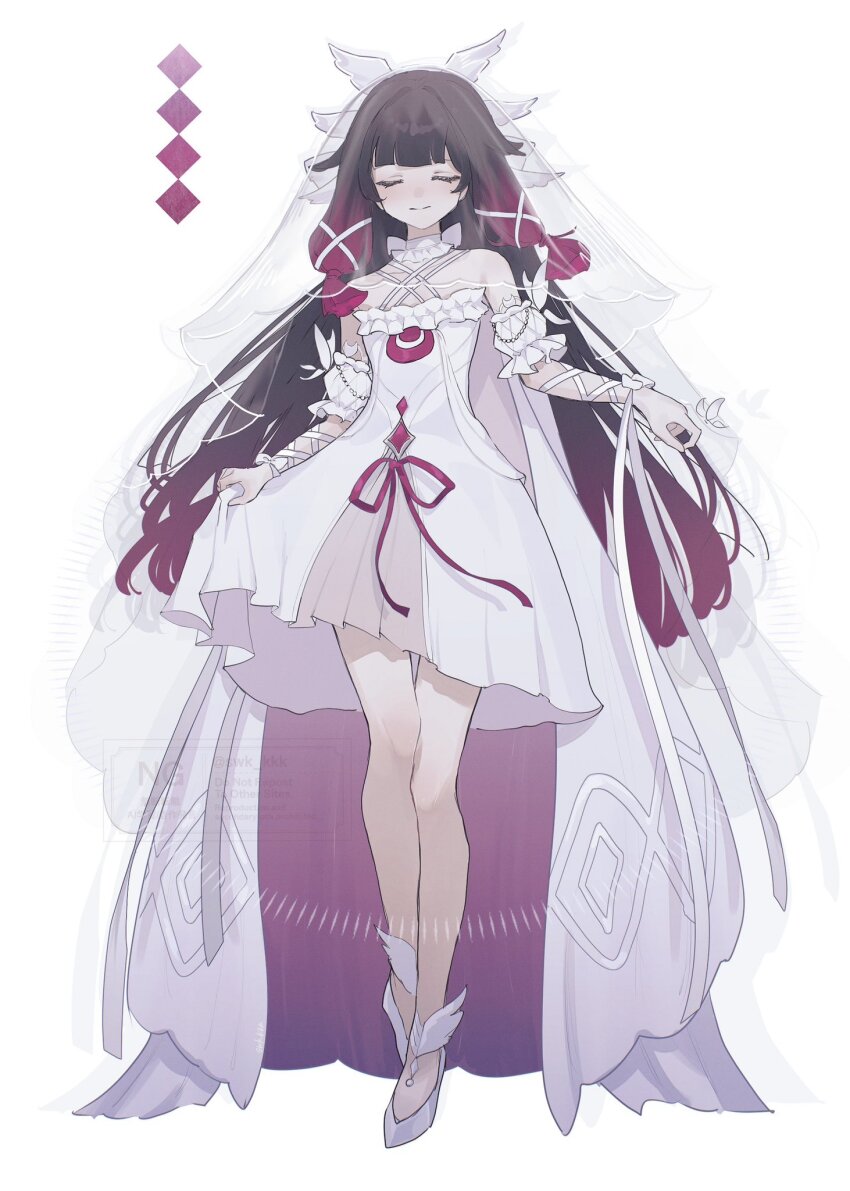 1girl, bare_shoulders, black_hair, closed_eyes, closed_mouth, color_guide, columbina_(genshin_fes_2026)_(genshin_impact), columbina_(genshin_impact)