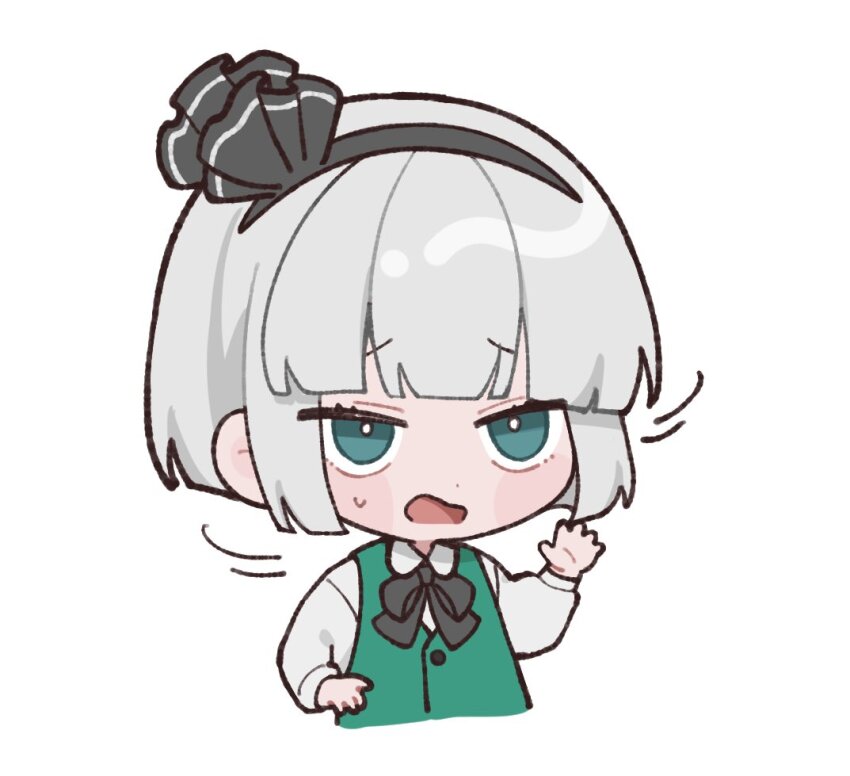 1girl, black_bow, black_bowtie, black_hairband, bow, bow_hairband, bowtie, chibi