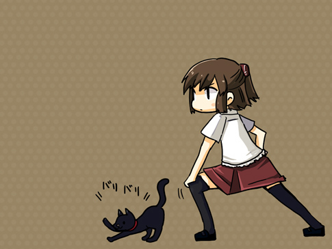 bad_id, bad_pixiv_id, black_thighhighs, blush, brown_eyes, brown_hair, cat, collar