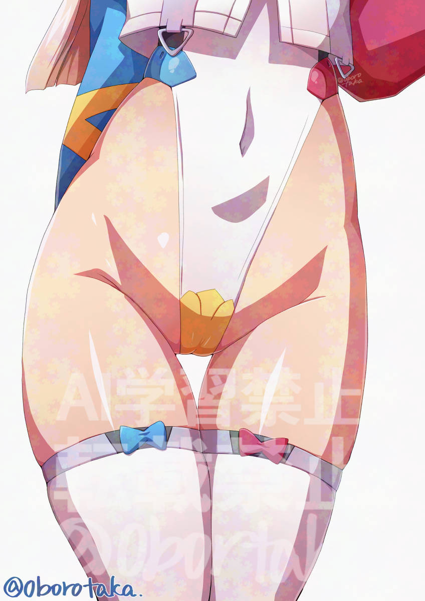 1girl, alice_gear_aegis, blue_bow, bow, bow_legwear, close-up, commentary_request, covered_navel