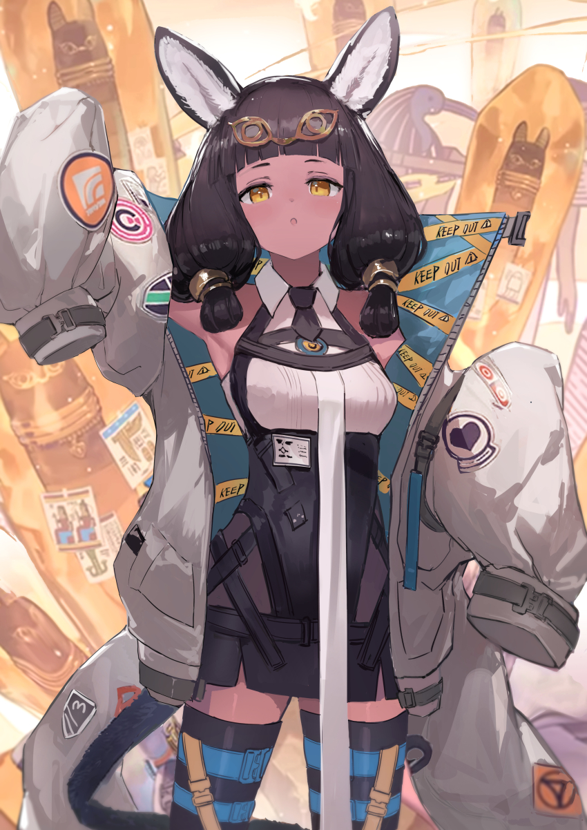 1girl, absurdres, animal_ears, arknights, brown_hair, cat_ears, cat_girl, cat_tail