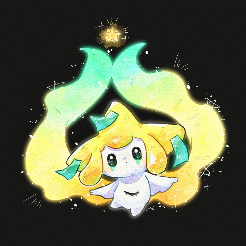 1other, black_background, black_eyes, closed_mouth, colored_skin, dot_mouth, floating, full_body