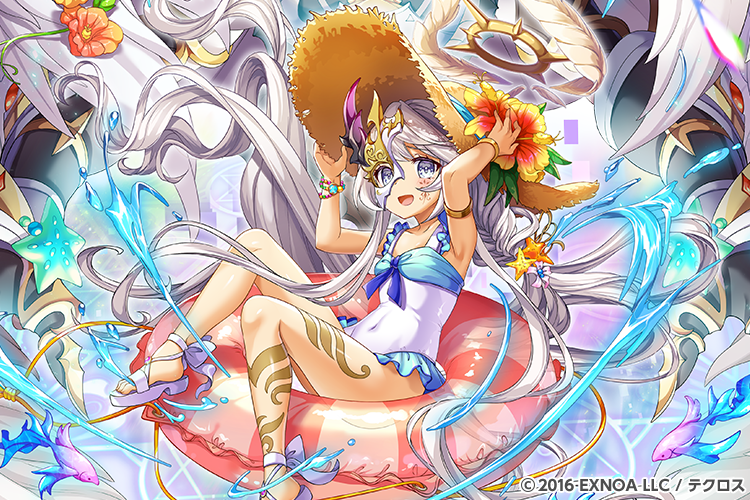 1girl, dmm, fish, flower, frills, grey_eyes, grey_hair, hat