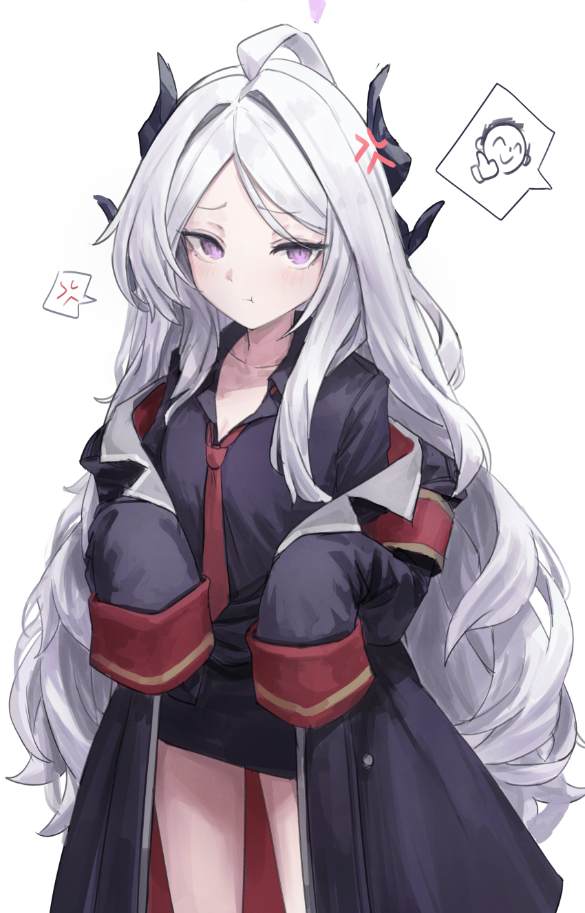 1girl, :t, ^_^, absurdres, ahoge, anger_vein, armband, black_coat