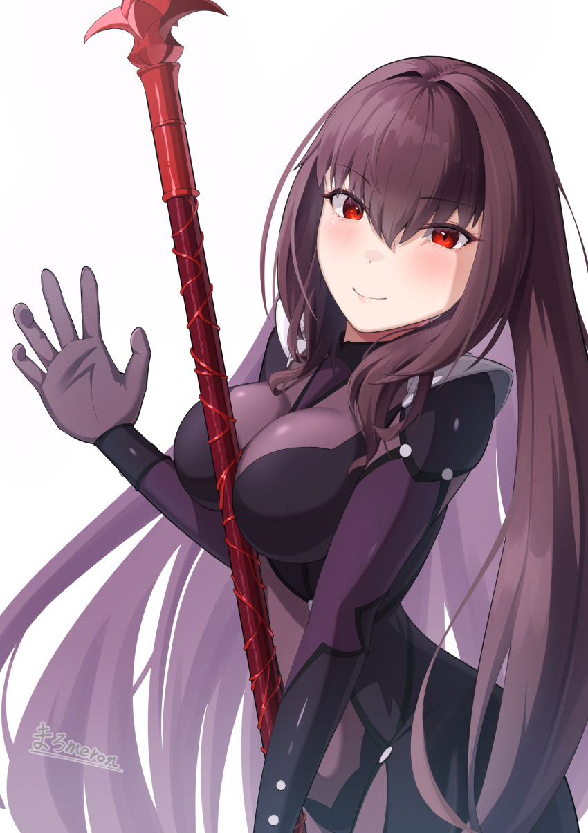 1girl, absurdres, armor, blush, bodysuit, breasts, commentary_request, covered_navel