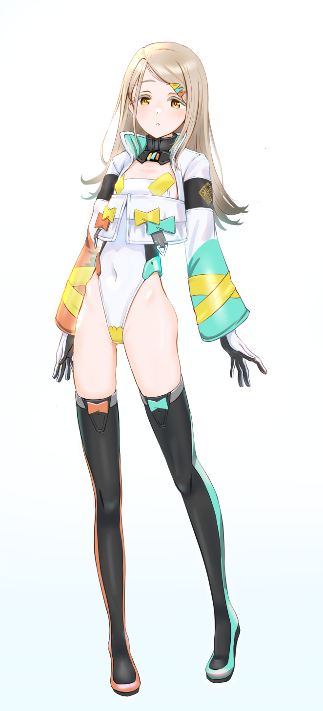 1girl, alice_gear_aegis, black_thighhighs, blonde_hair, color_connection, colored_eyelashes, commentary_request, cosplay