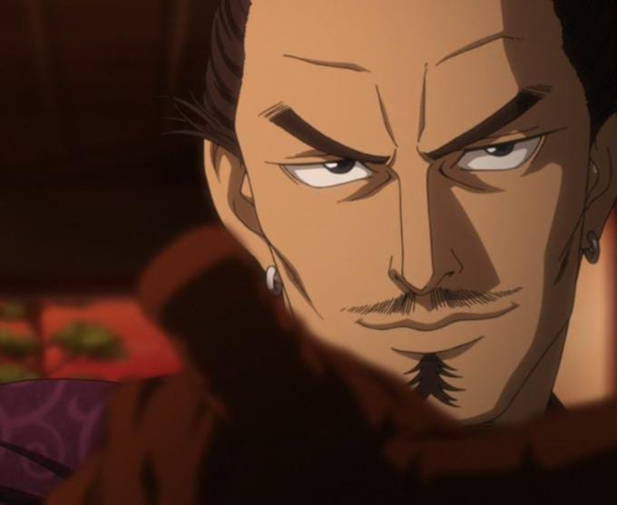 earrings, hyougetsu_nagare, jewelry, long_nose, oda_nabunaga, smile, wrinkled_forehead