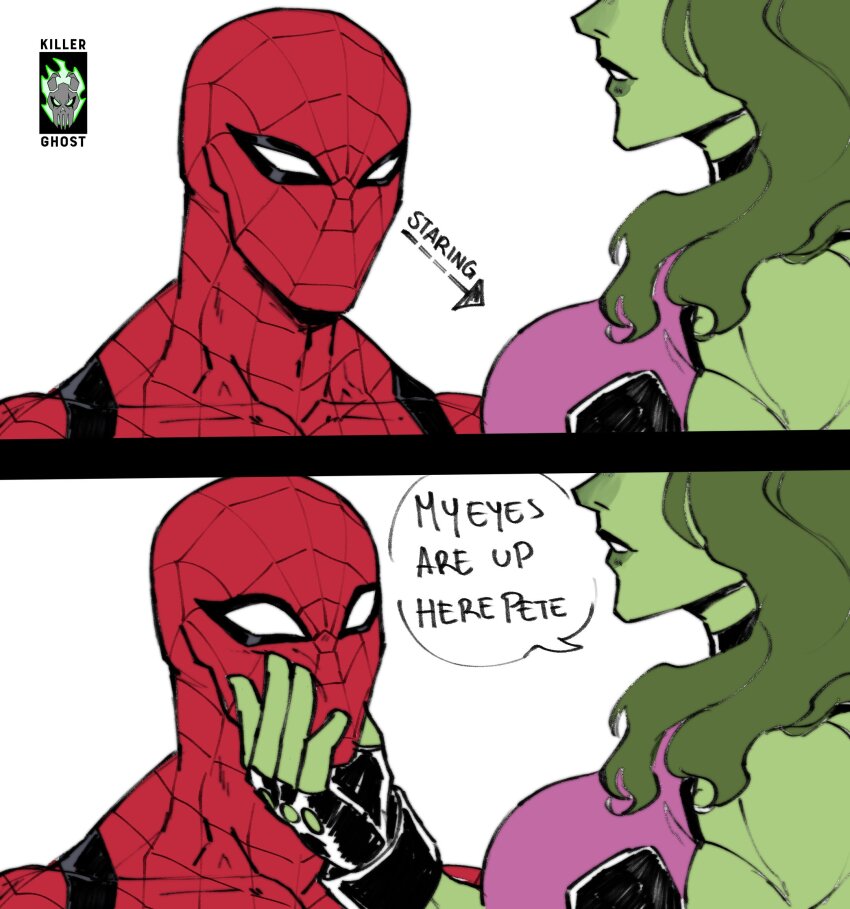 1boy, 1girl, animal_print, animification, bodysuit, breasts, colored_skin, green_lips