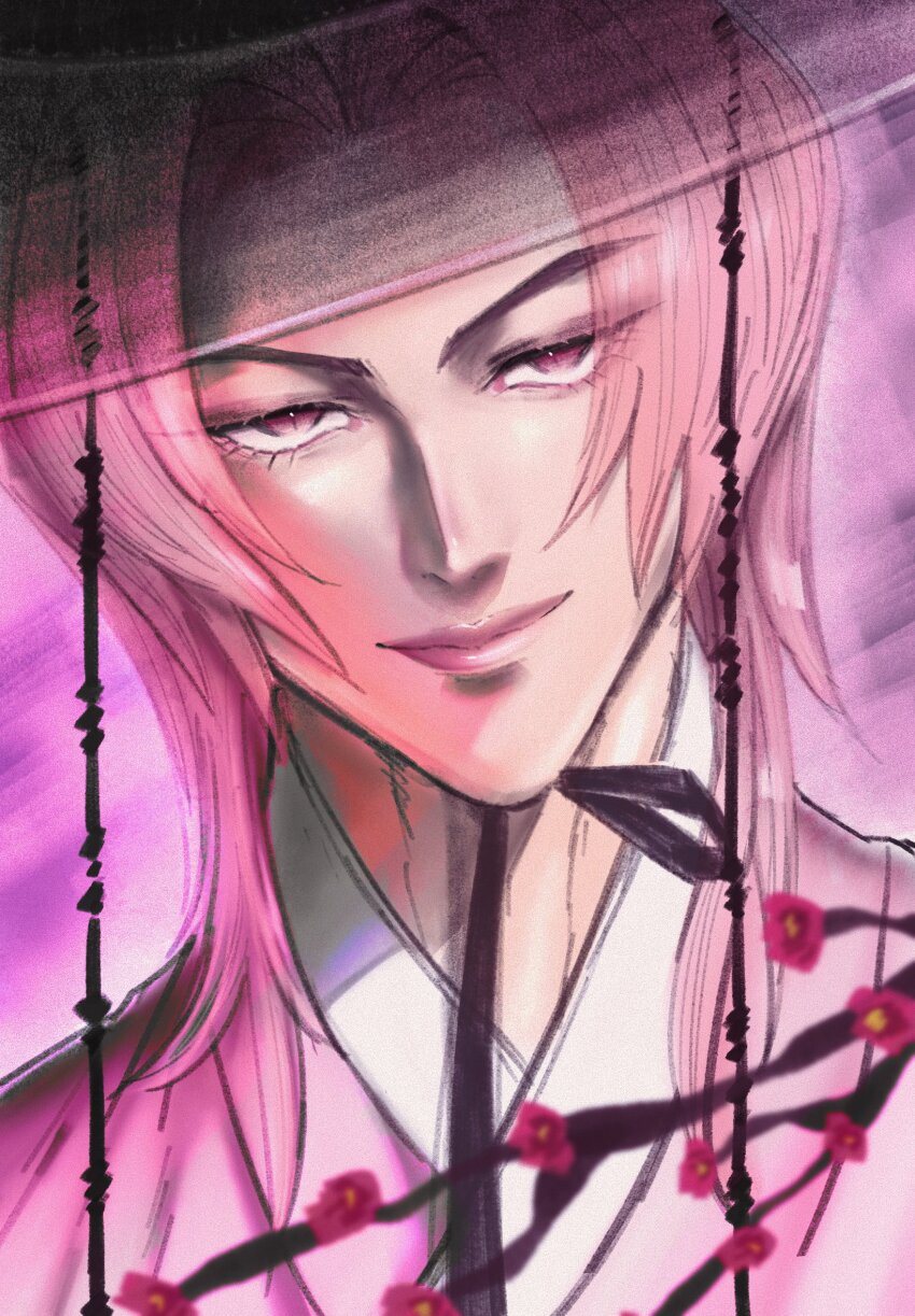 1boy, close-up, closed_mouth, commentary_request, dutch_angle, eyelashes, gat_(hat), hanbok