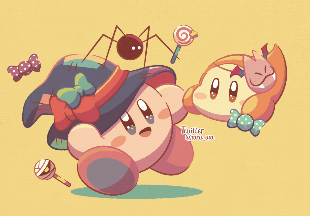 batty_(kirby), blue_bow, blue_hat, blush, blush_stickers, bow, bug, candy