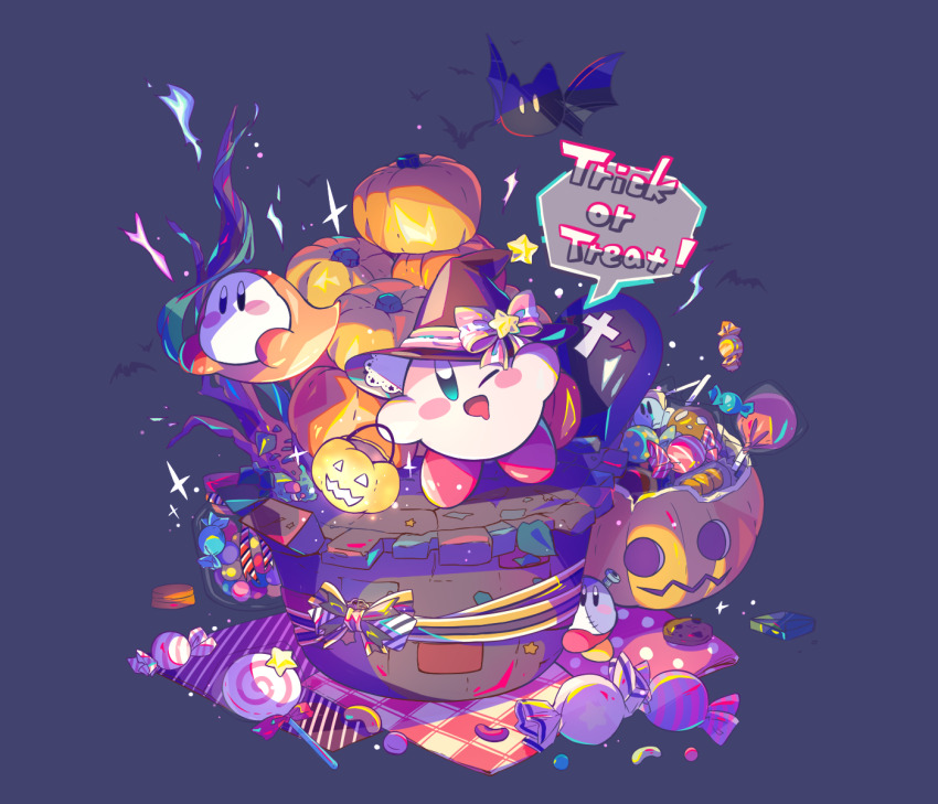 amedama_(akaki_4207), bow, candy, cappy_(kirby), commentary_request, drooling, english_text, food