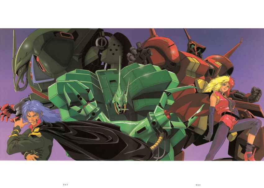 1980s_fashion, 1990s_(style), 1boy, 1girl, absurdres, beam_cannon, cable, cape