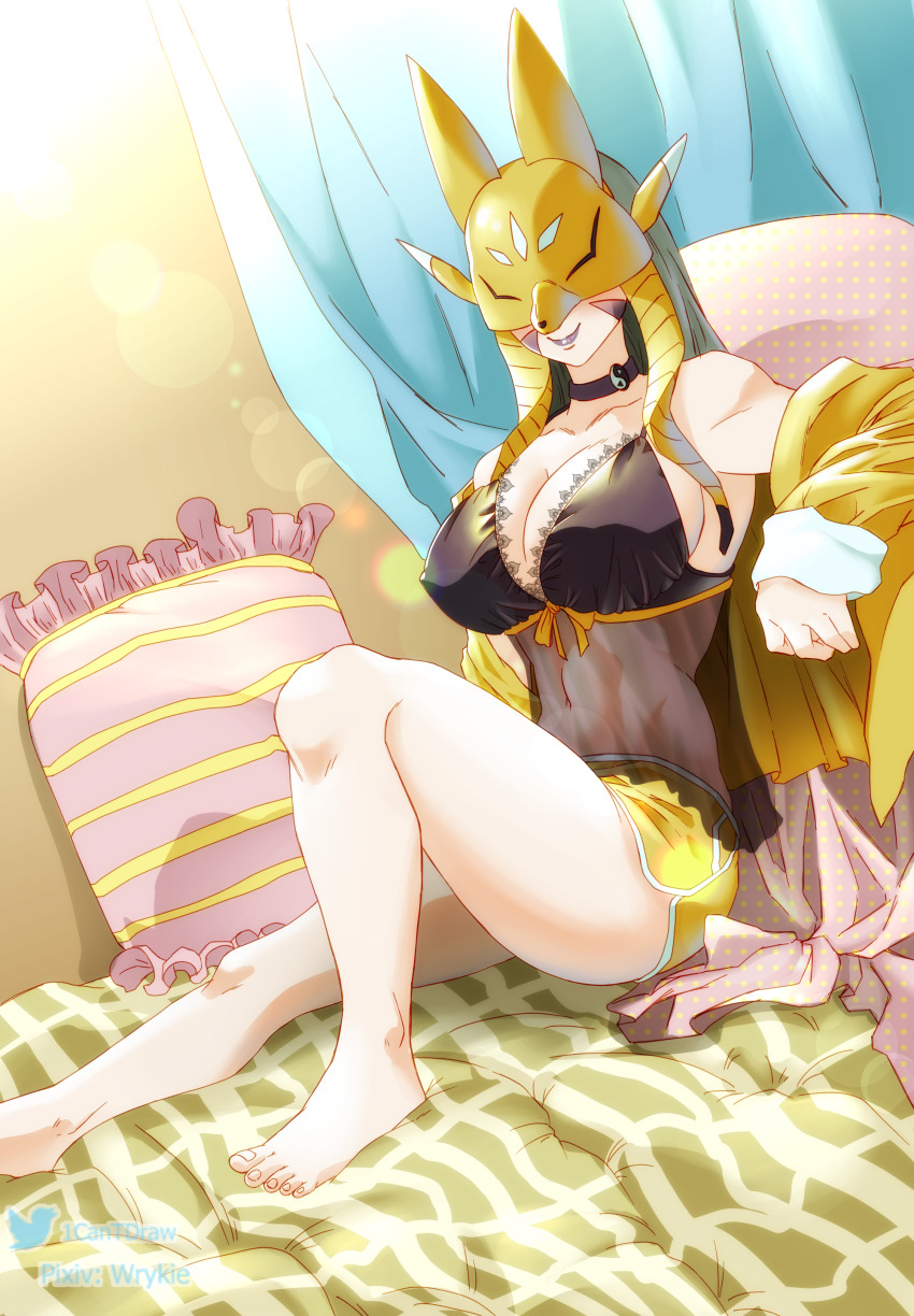 1girl, absurdres, alternate_costume, babydoll, bare_shoulders, black_babydoll, black_choker, breasts