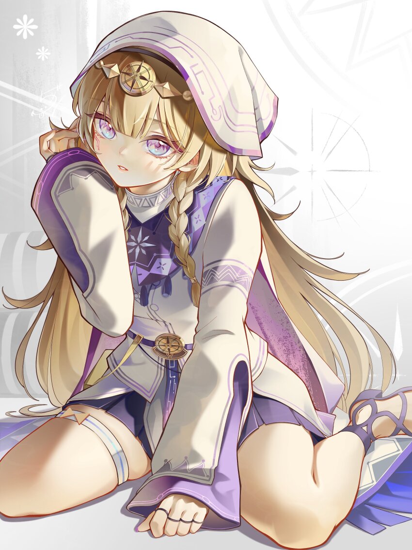 1girl, absurdres, blonde_hair, blue_eyes, braid, chigusa7h, commentary_request, dress