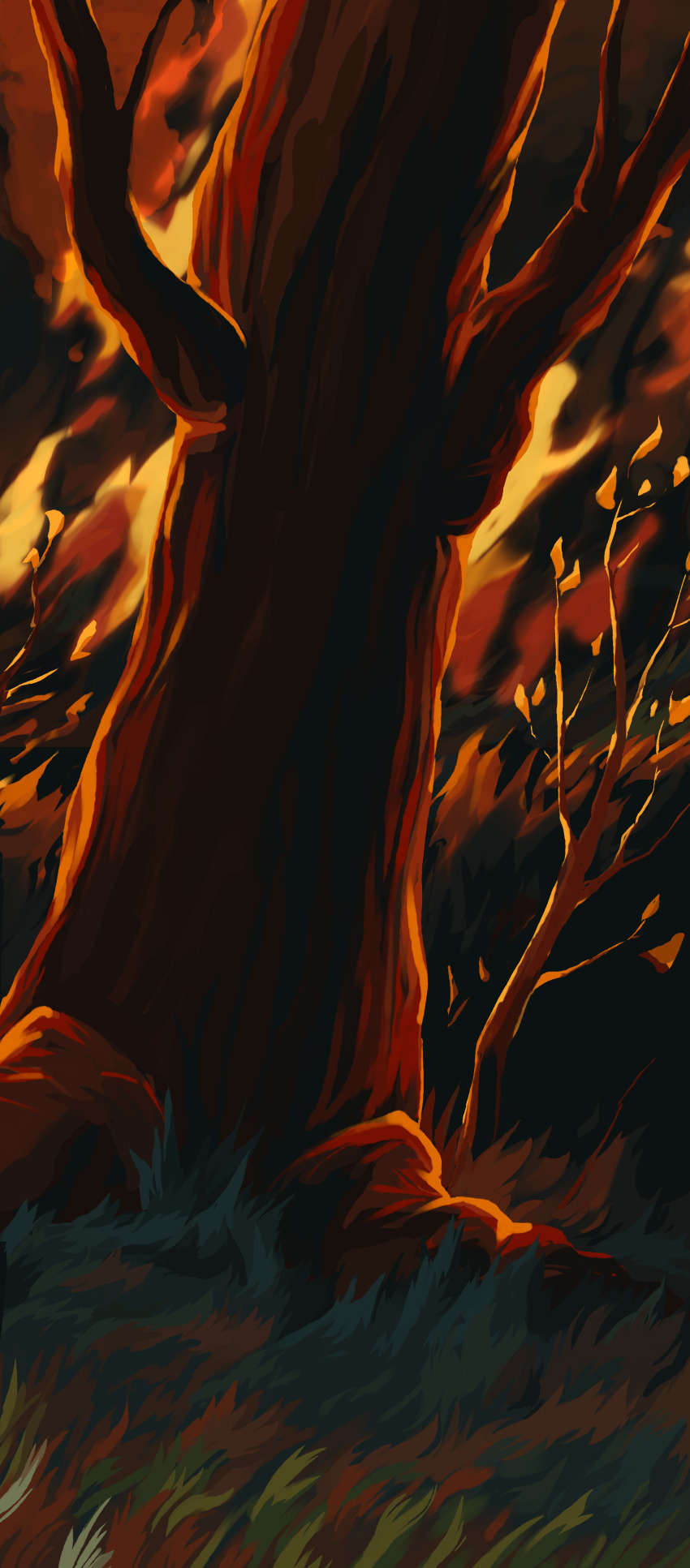 absurdres, commentary, english_commentary, fire, grass, highres, nature, nifty-senpai