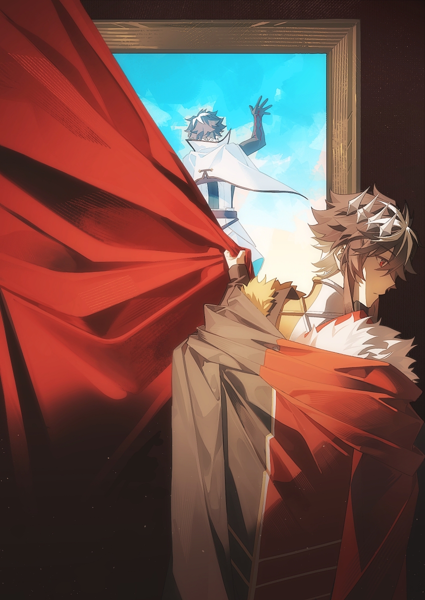 1boy, absurdres, armor, black_cape, black_hair, cape, charlemagne_(fate), charlemagne_(first_ascension)_(fate)