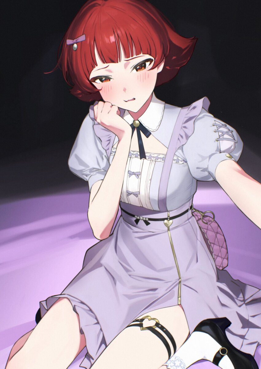 1girl, black_shoes, heart, heart_o-ring, highres, idolmaster, idolmaster_million_live!, idolmaster_million_live!_theater_days