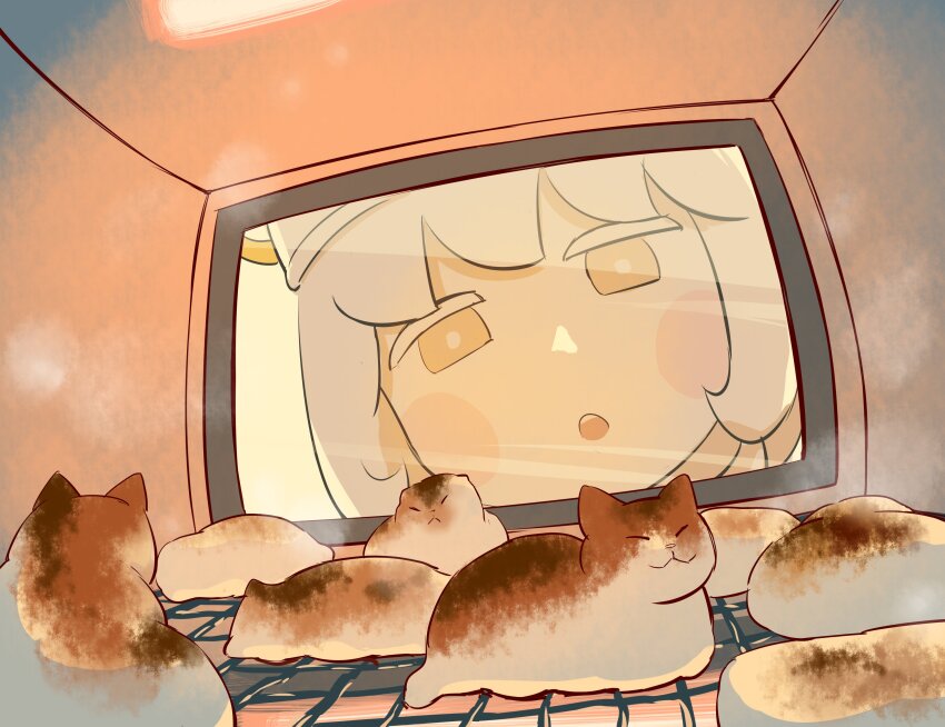 1girl, :o, absurdres, avogado6, blush_stickers, bright_pupils, cat, commentary