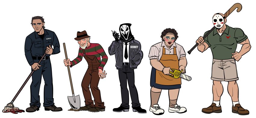 5boys, a_nightmare_on_elm_street, absurdres, alternate_universe, black_gloves, black_hair, black_hood, brown_hair