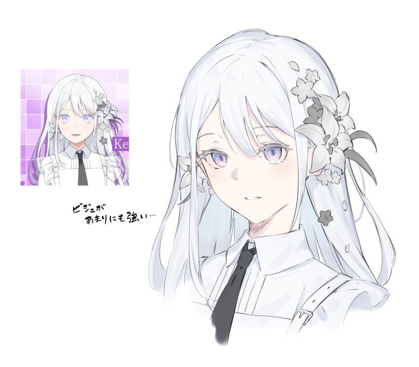 1girl, bang_dream!, bang_dream!_our_notes, black_necktie, blue_eyes, flower, hair_flower, hair_ornament