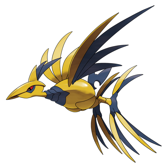 bird, black_eyes, closed_mouth, colored_sclera, colored_skin, gen_2_pokemon, gold_skin, horns
