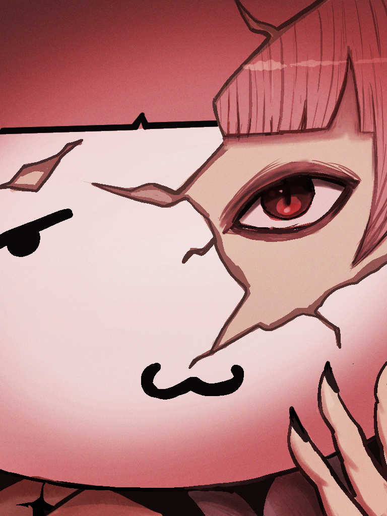 1girl, :3, broken_mask, cracked_kawaii_mask, hashtag-only_commentary, hololive, hololive_english, looking_at_viewer