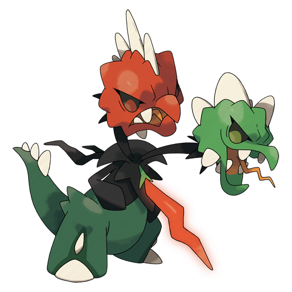 artist_request, fangs, full_body, mega_pokemon, mega_scovillain, multiple_heads, nintendo, no_humans