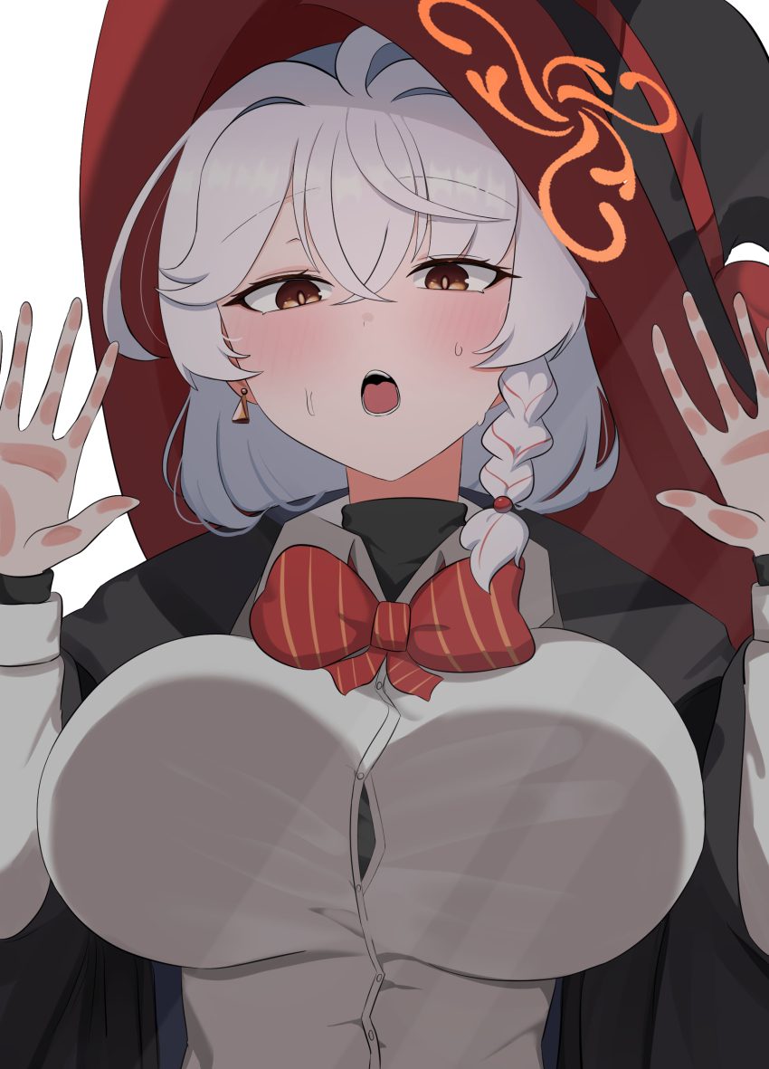 1girl, absurdres, black_cape, blue_archive, blush, braid, breasts, cape