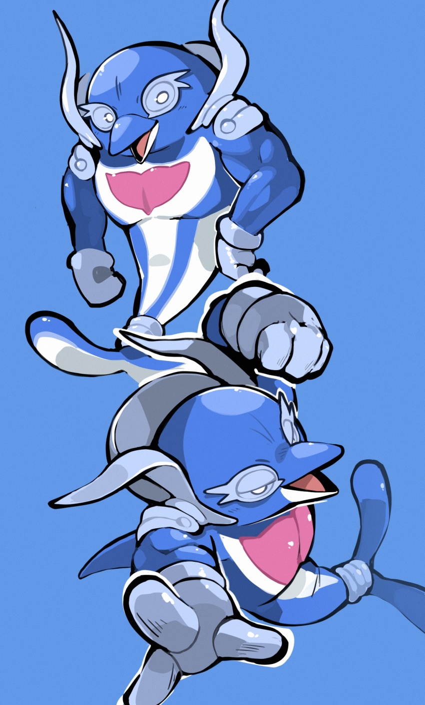 aaarkgkaaa, absurdres, blue_background, blue_sclera, clenched_hand, colored_sclera, commentary_request, highres