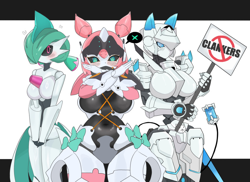 3girls, absurdres, aria_(zenless_zone_zero), black_sclera, blue_eyes, blush, bow, breasts