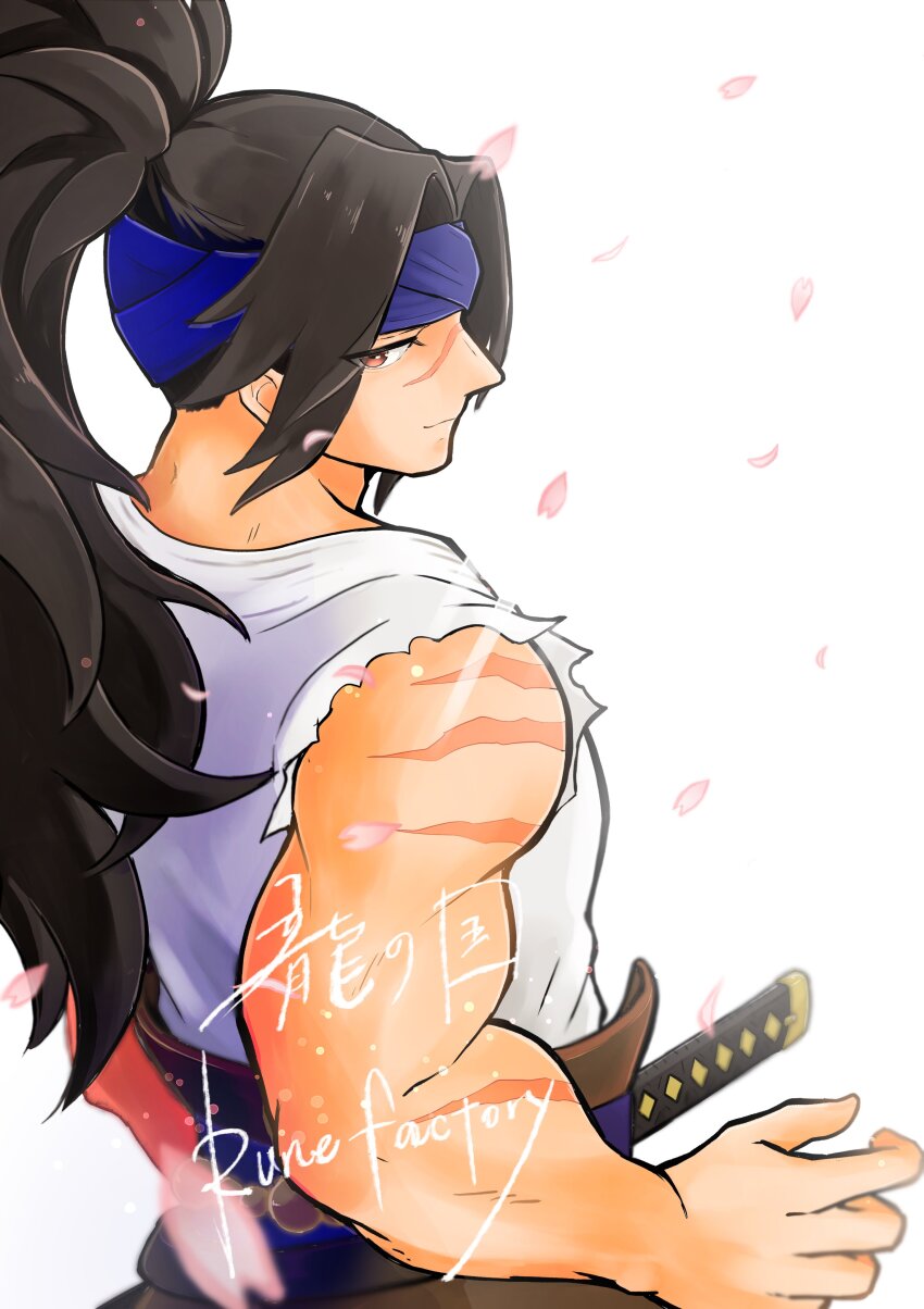 1boy, absurdres, blue_headband, brown_hair, commentary_request, headband, high_ponytail, highres