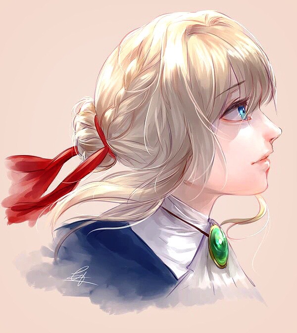 1girl, ascot, blonde_hair, blue_dress, blue_eyes, braid, braided_bun, closed_eyes