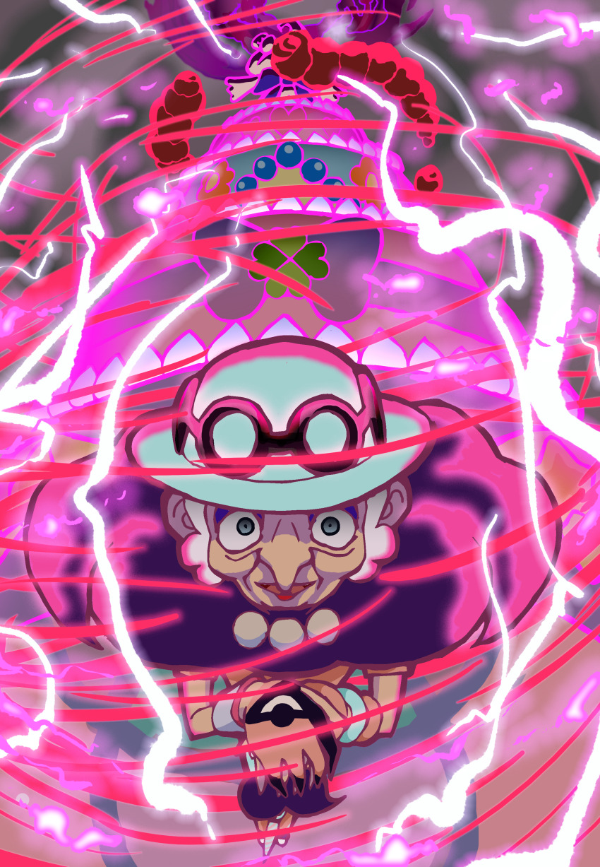 1girl, absurdres, alcremie, aqua_hat, aura, commentary_request, dynamax, electricity