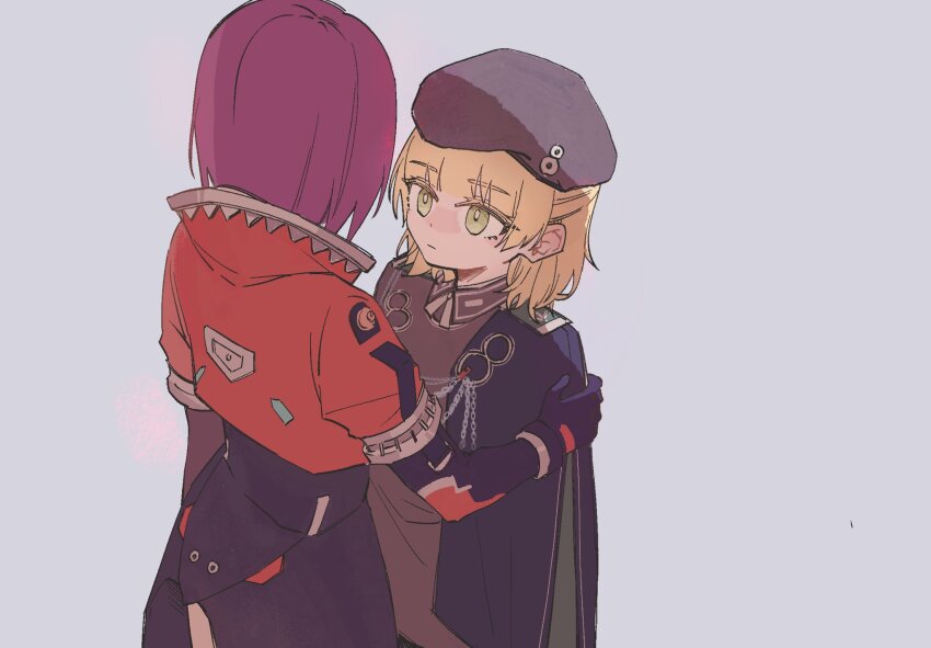 2girls, blonde_hair, commentary_request, earrings, green_eyes, hair_ornament, heaven_burns_red, highres