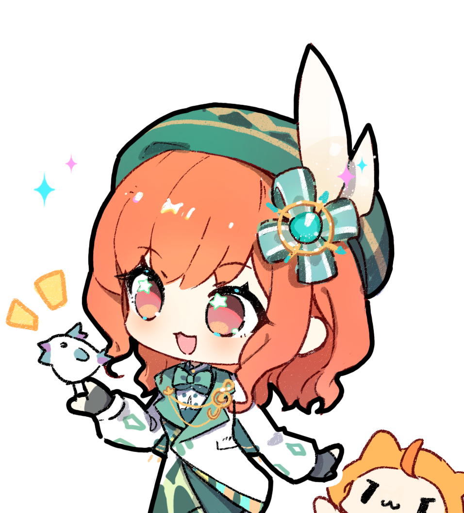 1girl, ahoge, ambird_(infinity_nikki), animal, argyle_clothes, argyle_hat, beret, bird