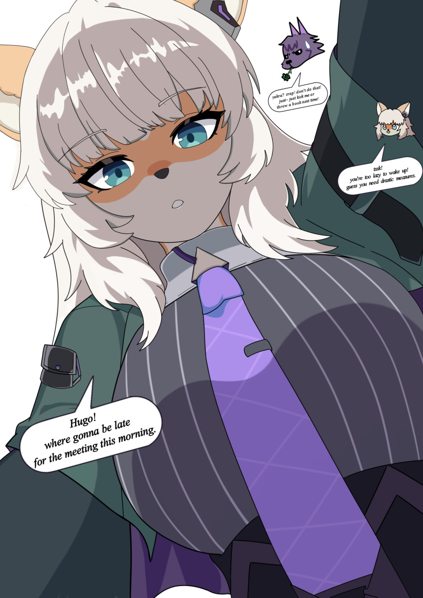 1boy, 1girl, absurdres, animal_ears, blue_eyes, blunt_bangs, breasts, chaos_zero_nightmare