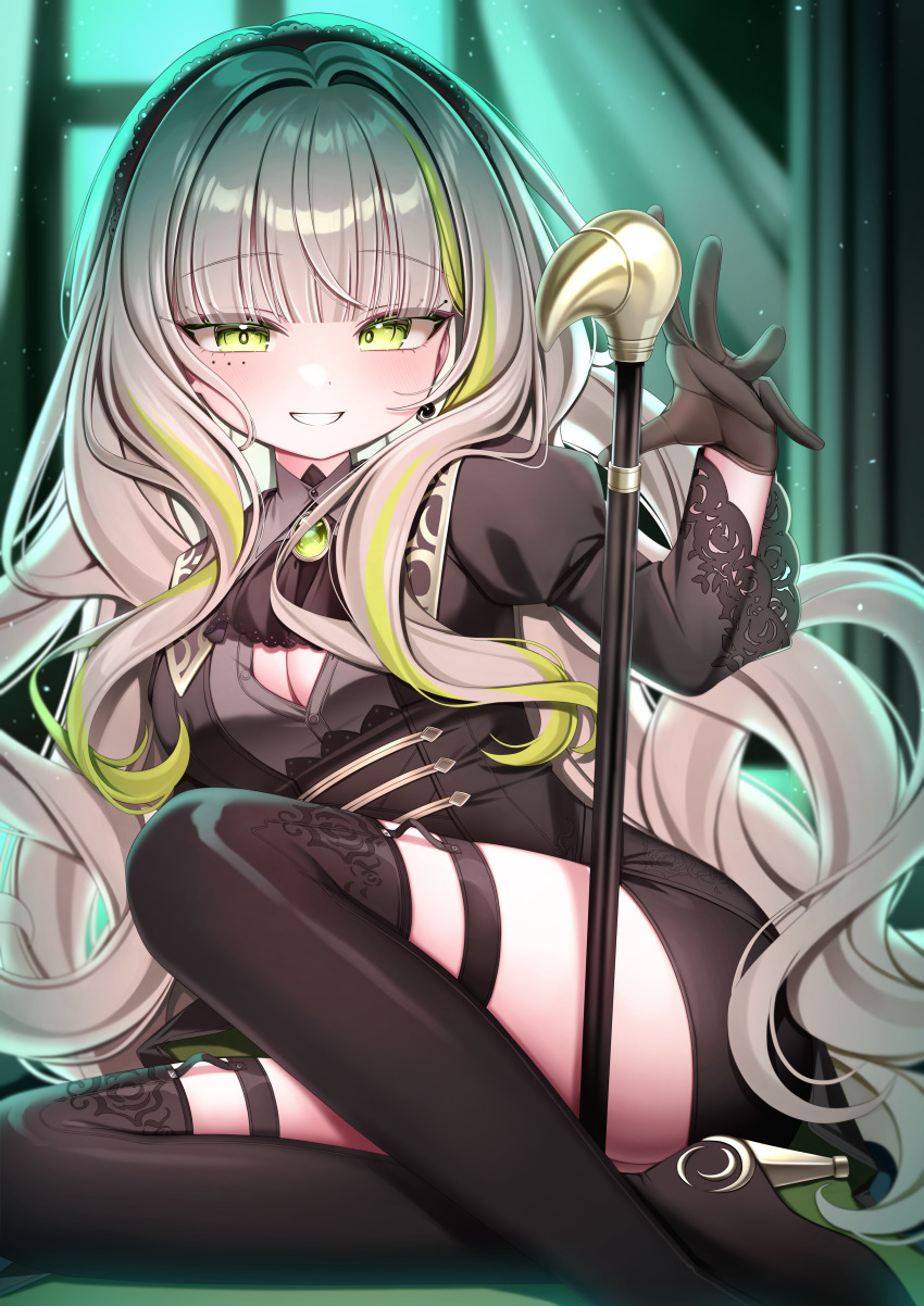 1girl, absurdres, black_gloves, boots, breasts, commentary_request, dasom, firenze_(stella_sora)