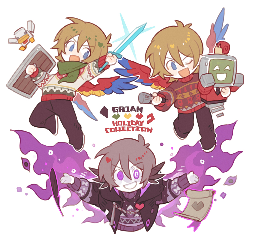 1other, 3boys, alternate_costume, alternate_form, alternate_hair_color, animal_ears, animification, antenna_hair