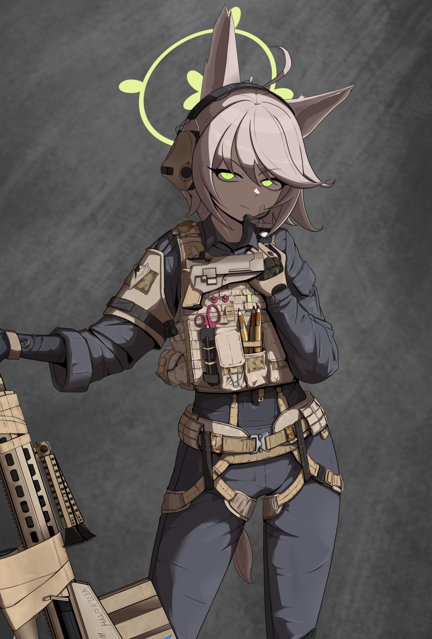 1girl, absurdres, ahoge, animal_ear_fluff, animal_ears, anti-materiel_rifle, barrett_m82, belt